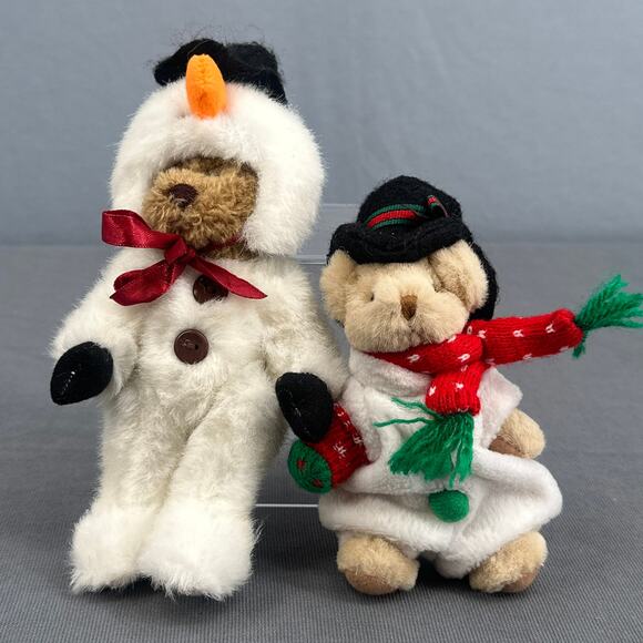 VTG Ganz Wee Bear Village Snowman Bear Pair Plush 1995 Kurt S Adler Christmas - Picture 3 of 12